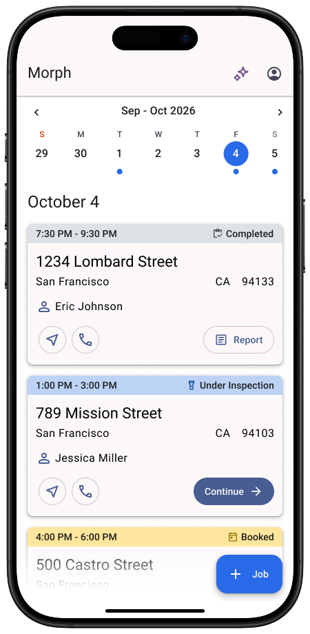 Morph app — calendar screen